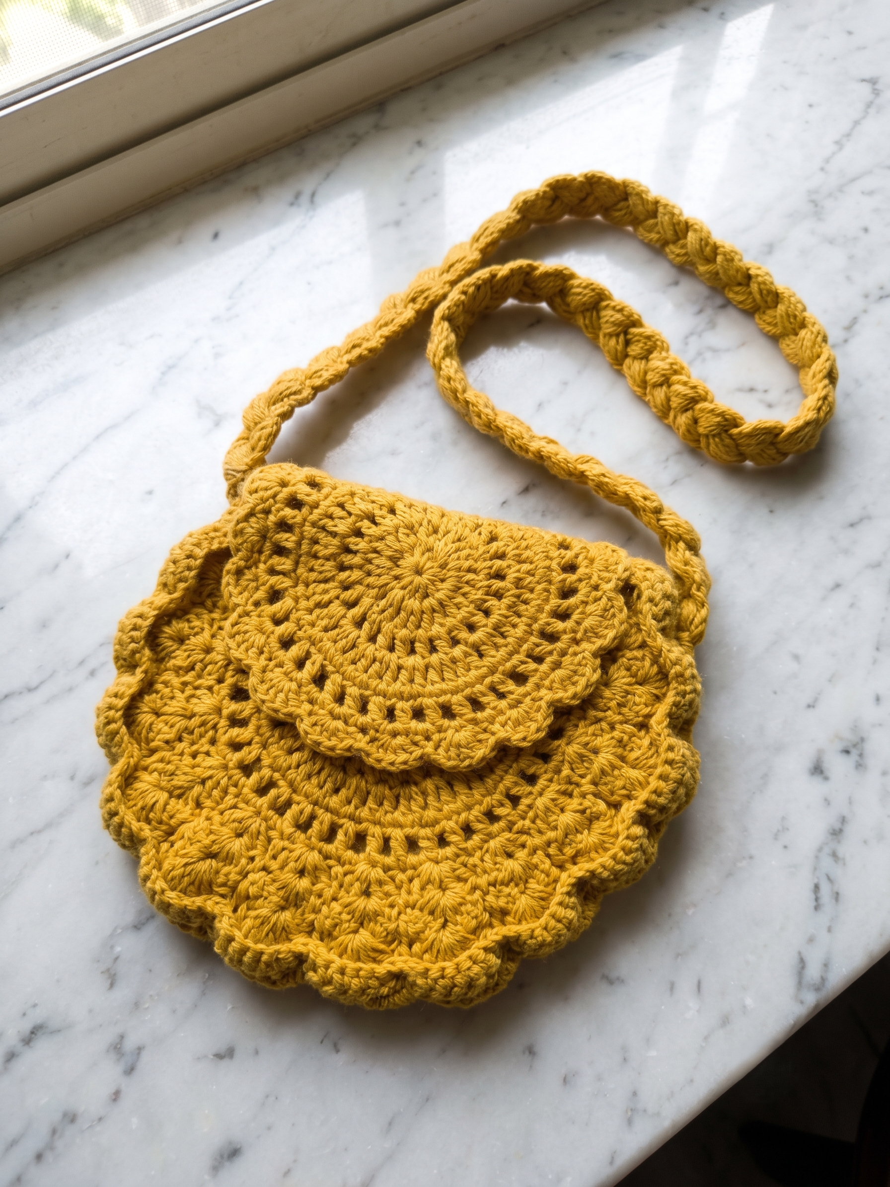 Mustard Scalloped Crossbody Bag - Full View